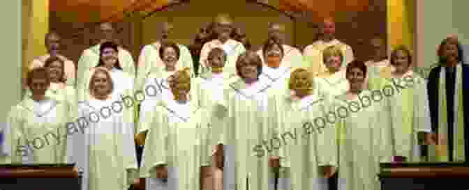 A Vibrant Choir Dressed In White Robes, Singing Gospel Hymns With Fervor And Enthusiasm. Favorite Gospel Tunes For Banjo