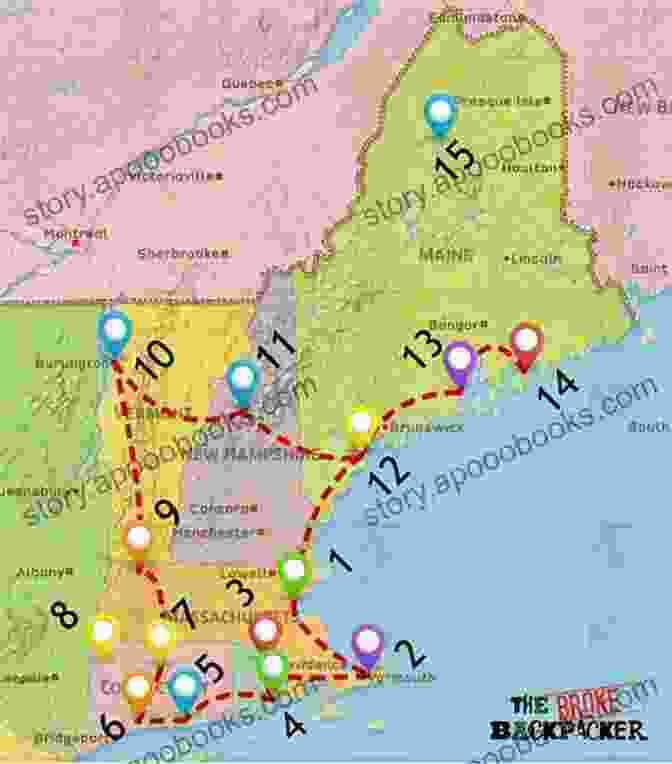 Map Of New England With Highlighted Routes, Attractions, And Suggested Itineraries The Rough Guide To New England (Rough Guide To )